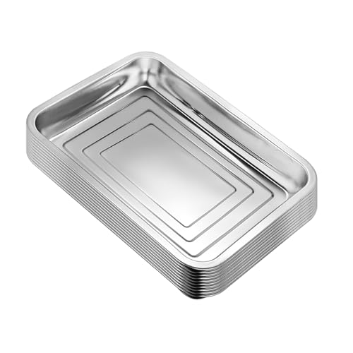 RooTrimmer 10 Pack Stainless Metal Trays, Stainless Steel Seed Starter Carry Tray for Nursery Seedling Pots Water Collection Transplantation (10.63 inch×14.17 inch, 1.18" Height) - size: Small-10P