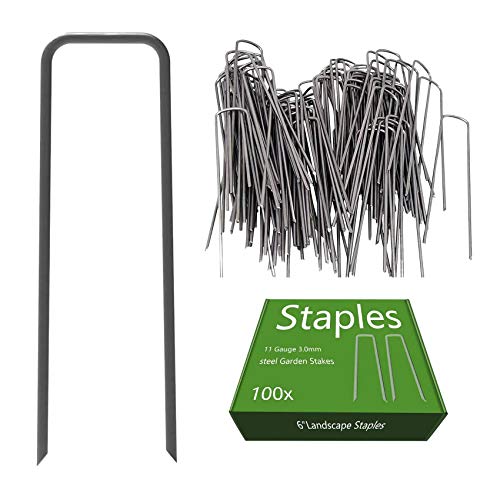 AAGUT Landscape Staples 6 Inch Black Anti-Rust Garden Stakes 11 Gauge - color: Black, size: 6'' x 100Pcs-11Ga