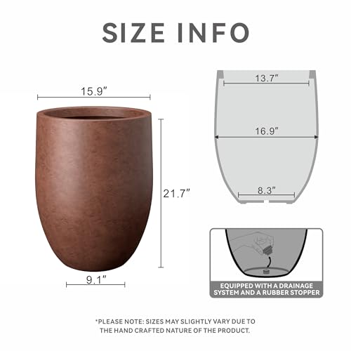 Kante Large Round Bullet Rusty Concrete Planter 21.7" Tall, Outdoor - color: Rusty