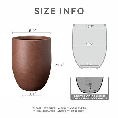 Kante Large Round Bullet Rusty Concrete Planter 21.7" Tall, Outdoor - color: Rusty