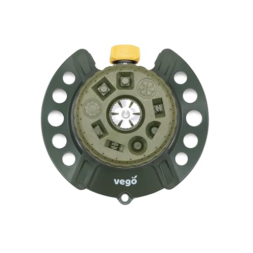 Vego Turret Pattern Sprinkler, 9-Pattern, Heavy-Duty Metal Base, Up to 1115 sq. ft Coverage