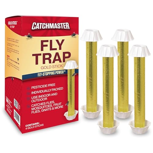 Catchmaster Gold Stick 4-Pack, Sticky Hanging Fly Traps Indoor & Outdoor