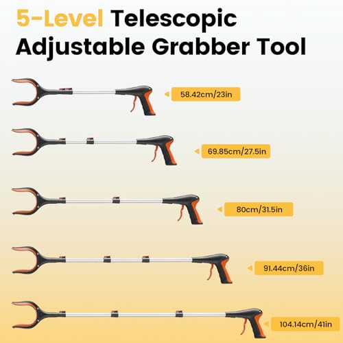 Telescopic Grabber Reacher Tool, 5-Level Adjustable (23" to 41") - Extendable Gripper and Reaching Tool, Heavy Duty Pick Up Stick Grabbers for Elderly, Surgery Recovery Must Haves (Orange) - color: Orange