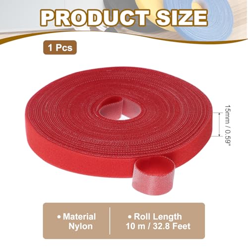 PATIKIL 0.6" x33FT Hook and Loop Tape Double-Sided Nylon Strips Red - color: Red, size: 0.6"x33FT