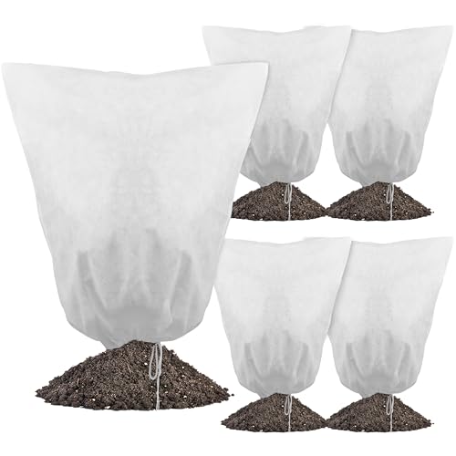 Gardzen 5-Pack Plant Cover Drawstring Tree Cover, Winter Freeze Plant Protection, Tree Jacket Frost Blanket for Outdoor Plants, 31" x 40" - size: 31" x 40"