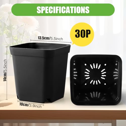 RooTrimmer Square Nursery Pots 5.5 Inch, Plastic Plant Pot with Drainage Holes, 30 Pcs Reusable Seedling Starter Pots Garden Flower Pots Planters for Indoor Plants, Transplanting, Succulents, Cuttings - color: Black, size: 5.5 Inch - 30pk