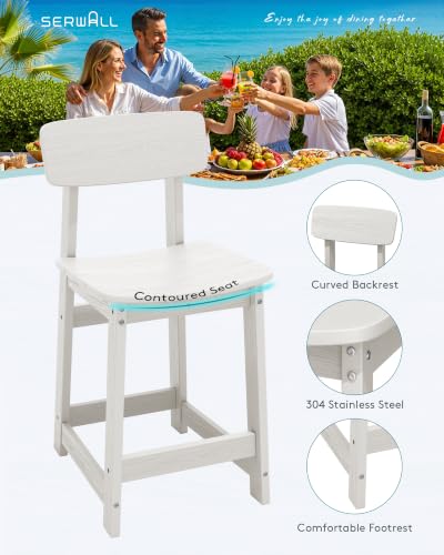 SERWALL Outdoor HDPE Counter-Height Barstools Set of 2, White - color: White, size: 2 Bar Stools