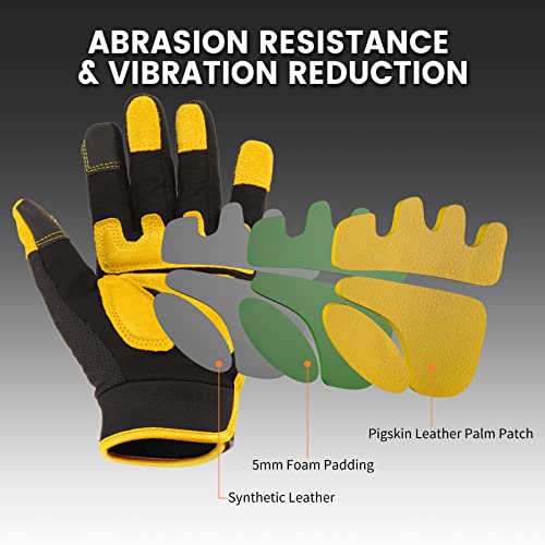 Safety Work Gloves, Men's Utility Mechanic Working Gloves for All Purpose, Touchscreen Compatible, Flexible Breathable Fit, Knuckles & Palm (M) - color: Yellow, size: Medium