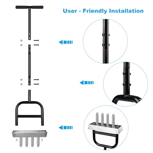 Lawn Aerator Manual Garden Tool with Soil Core Tray - 4 Stainless Steel Core Plug Aerator for Grass Aeration, Yard Lawn Care Heavy Duty Garden Tool for Healthy Lawn Growth