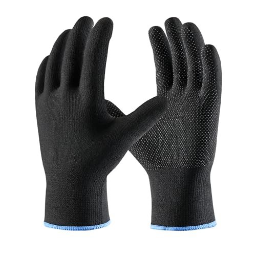 COOLJOB 12 Pairs Cotton Work Gloves with Non-Slip Grip Dots, Breathable Lightweight Gloves for Construction Gardening - color: Black (Pack of 12), size: Small