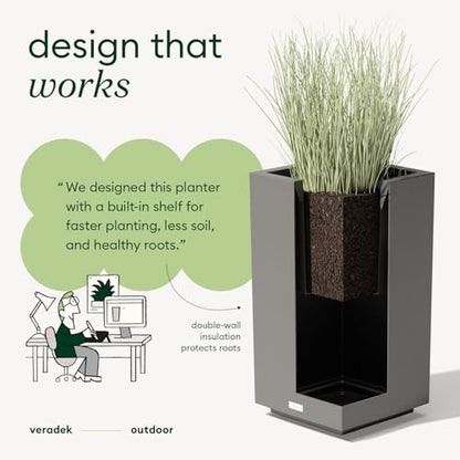 Veradek Block Series Pedestal Planter - Tall Rectangular Outdoor Planter - color: Gray, size: 32"H x 15.5"W