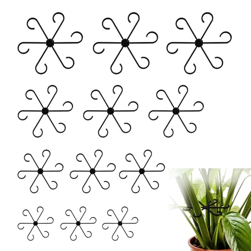 12pcs Climbing Houseplant Stem Supports,Plant stem Support Indoor Outdoor Use,Stem Hook Growth Accessories for Plant Garden, Promotes Upright Growth and Airflow(Black) - size: 12PCS