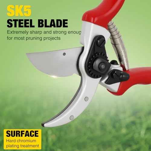 Yesker Pruning Shears Pruners for Gardening 8.5 in Professional Bypass Garden Scissors with Sharp SK5 Steel Blade Heavy Duty Hand Garden Shears Clippers for Branch Flower Plant Trimming Cutting Tools - size: 1PCS 8.5" Red