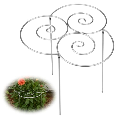 Metal Plant Support Ring for Garden, Heavy Duty Peony & Dahlia Cages and Supports Spiral Flower Support Stake Ring for Indoor Outdoor Potted Flowers (Small)