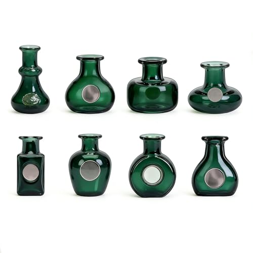 Mini Hydroponic Vase Fridge Magnets Set - Clear Glass Propagation Station for Real Flowers - Cute Kitchen & Locker Decor. (Dark Green) - color: Dark Green