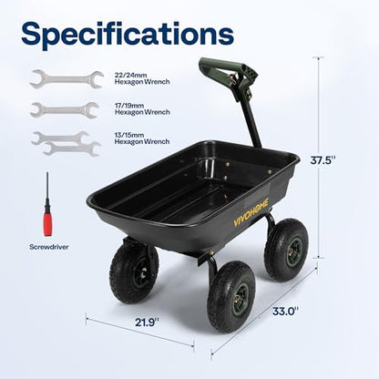 VIVOHOME 660lbs Wheelbarrow Dump Garden Cart with 2-in-1 Convertible Handle - color: Green