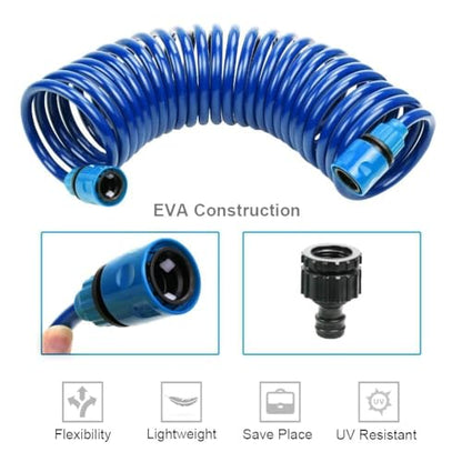 EVA Recoil Garden Hose 25ft - Includes 7 Pattern Spray Nozzle,Retractable Curly Water Hose - color: Blue