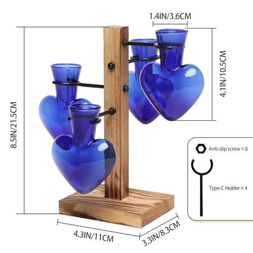 Plant Terrarium Propagation Stations with Wooden Stand - color: Deep Blue