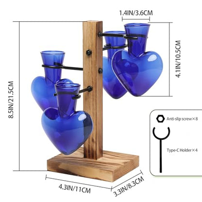 Plant Terrarium Propagation Stations with Wooden Stand - color: Deep Blue