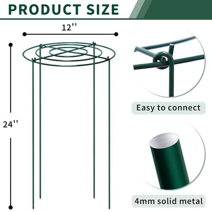 4pack Peony Cages and Supports, 12 x 24 Inch Four Legs Peony Cage, Heavy-Duty Peonies Support Cages, Peony Ring for Roses, Hydrangeas, Sage, Peonies, Cucumbers, Tomato - size: 12"x24"-4pack
