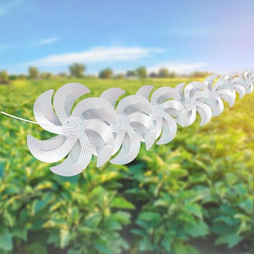 10 Meters 8 Pieces Windmills Reflective Bird Repellent, 12 Inches Silver Wind Spinners for Outdoor Yard Garden Lawn Farm Decor to Scare Birds, Large Shiny Rotating Pinwheels for Animal Deterrent