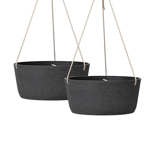 La Jolie Maison Large Hanging Planters for Outdoor Plants, Set of 2 12 Inch - color: Black Charcoal