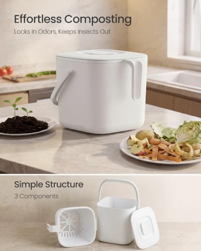 SONGMICS Compost Bin for Kitchen Counter, Plastic, 1.8-Gallon (7 L) - color: White, size: 1.8 gallons (7L)