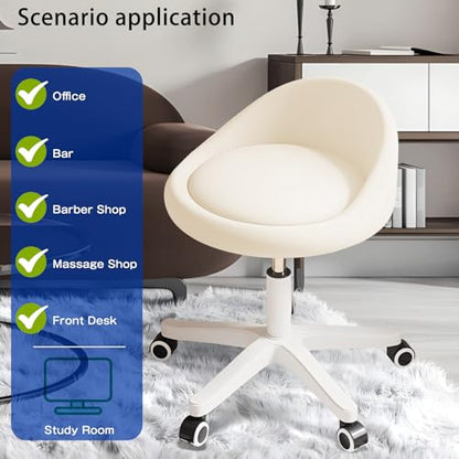Rolling Stool – Ergonomic Swivel Seat, Adjustable Height, Ultra-Quiet Wheels, Padded PU Leather Cushion, for Salon, Office, Massage & Medical Use Beige - color: Beige
