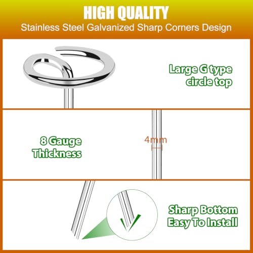 Landscape Fabric Staples,12INCH 120PCS Circle Top Garden Nails with Rubber Hammer,Hook and Gloves,G-Shaped Galvanized 4.0mm Weed Barrier Fabric Yard Pins,Anti-Rust Lawn Pegs for Sod,Turf,Geotextile