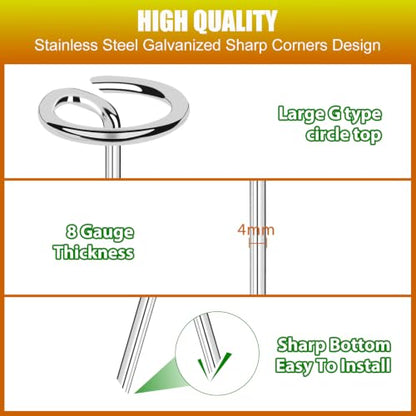 Landscape Fabric Staples,12INCH 120PCS Circle Top Garden Nails with Rubber Hammer,Hook and Gloves,G-Shaped Galvanized 4.0mm Weed Barrier Fabric Yard Pins,Anti-Rust Lawn Pegs for Sod,Turf,Geotextile
