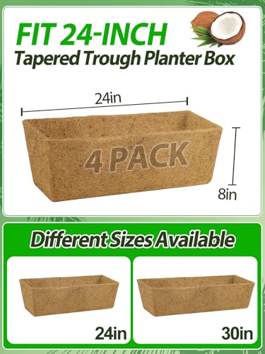 ANPHSIN 24in Tapered Coco Liners for Window Planter Box, 4Pcs, 100% Natural