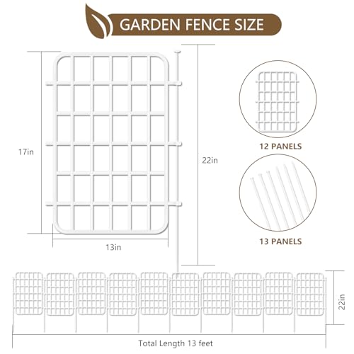 13ft x 17in Garden Fence Animal Barrier, 12 Panels No Dig Fence Border, Rustproof Metal Decorative Garden Fencing with Ground Stake, Flower Bed Edging Border for Dog, Rabbit, Outdoor Patio, White - color: White, size: 12 Panels, 13ft x 17in