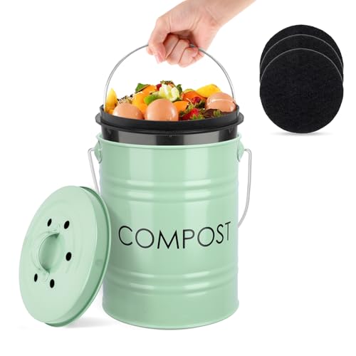 MUMTOP Compost Bin for Kitchen Countertop,1.3 Gal Metal Compost Container - color: Green