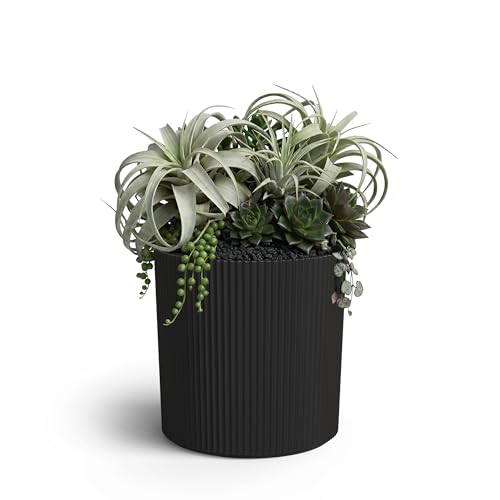 Mayne Haven 14in Round Fluted Modern Planter, Black - color: Black, size: 14in