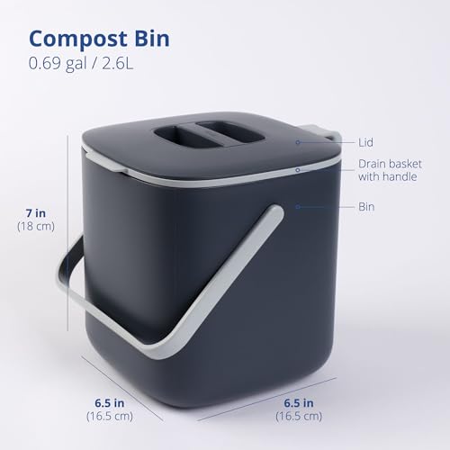 Blue Ginkgo Kitchen Compost Bin, 2.6L Countertop Compost Bin, Dark Grey - color: Gray, size: 0.69 gal / 2.6 L (Multiple Handles)