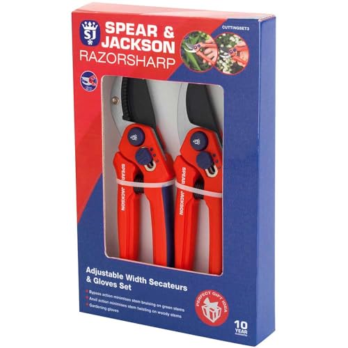 Spear & Jackson CUTTINGSET3 Razorsharp Adjustable Width Pruner and Glove Set, Steel - style: Adjustable Width Secateur & Gloves Set