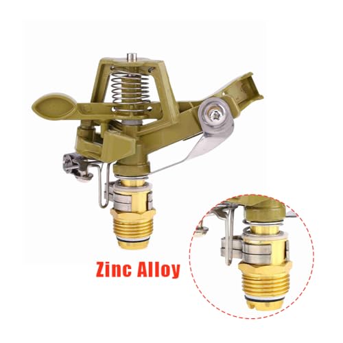 Impact Sprinkler Head, 1/2 Inch Impulse Sprinkler Heavy Duty Water Sprinkler Head Lawn Watering Sprinkler Sprayer Zinc Alloy Adjustable 360° Large Area Coverage Pattern for Patio Garden 10~18 Distance