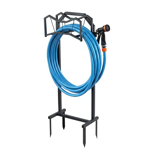 POARMEEY Black Hose Holder Stand with four Ground Stakes for Outdoor Garden