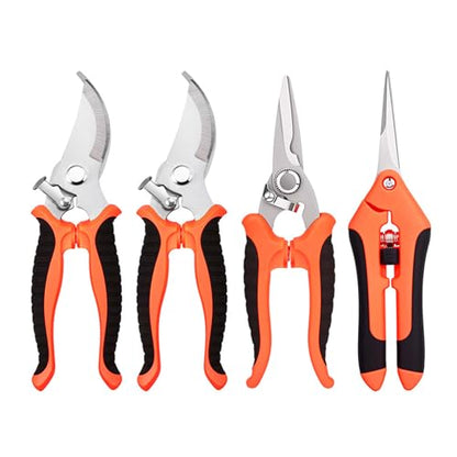 4PCS Garden Pruning Shears Set, 2 Bent Pruning Shears + 1 Straight Multi-Functional Scissors + 1 Pointed Precision Shears, Gardening Tools for Branches, Vines & Shrubs - color: Color3