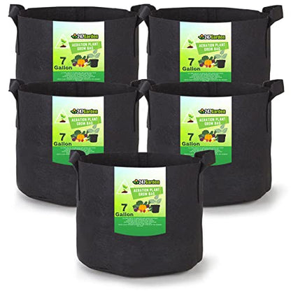 247Garden 5-Pack 7-Gallon Aeration Fabric Pot/Plant Grow Bag w/Handles (260 GSM, Black, 12H x 13D) - color: Black, size: 7 Gallon