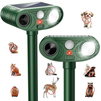 2026 Upgraded Ultrasonic Solar Animal Repellent Outdoor, Deer Repellent Devices Outdoor, Cat Repellent Waterproof with Motion Sensor Flash Light, Repels Squirrel, Deer, Raccoon for Yard