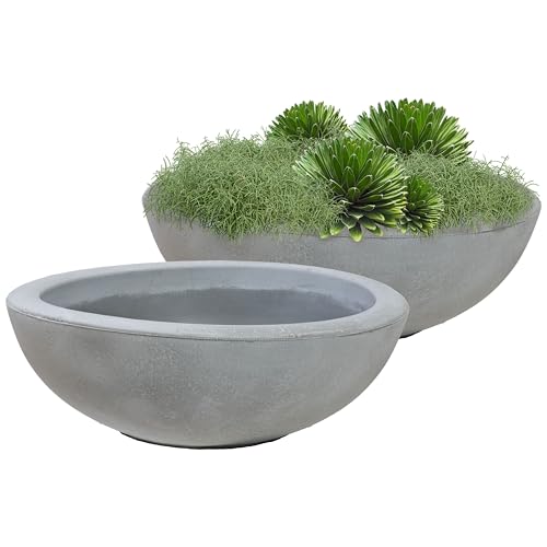 Sunnydaze Percival 20.75" Shallow Outdoor Planter Bowl, Gray, 2pk - color: Gray
