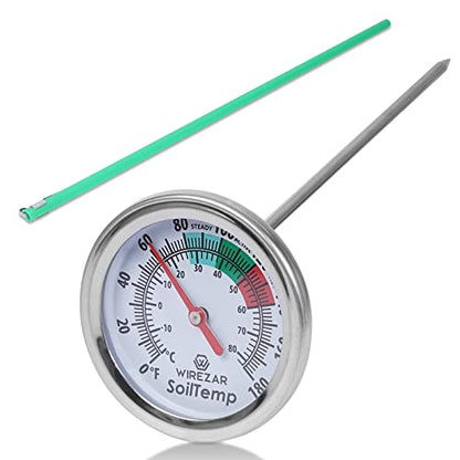 5 Inch Soil Thermometer, Stainless Steel, Waterproof, Easy-to-Read - size: 5''