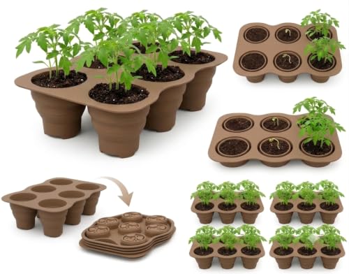 Collapsible Silicone Seed Starter Tray, 6 XL Flexible Pop-out Cells for Easy Transplant, Reusable & Multi-Season Durable Windowsill Seedling Tray, Space-Saving Starter Kit for Vegetables & Herb