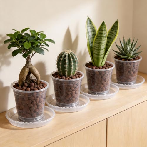 JOIKIT 20 Pack 12 Inch Plant Saucers, Clear Plastic Flower Pot Saucer, Plant Trays Pot Tray for Indoor Outdoor Planters Potted Plants