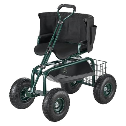 VEVOR Garden Seat with Wheels, Rolling Garden Stool with Height Adjustable & 360° Swivel Seat, 400lbs Weight Capacity, Gardening Cart Bench, Ergonomic Backrest & Tool Storage, for Yard, Patio - color: Dark Green