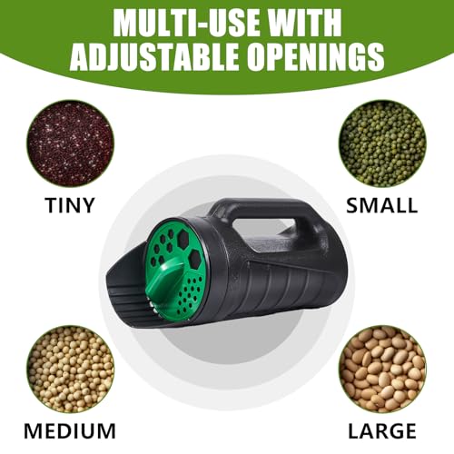 Adjustable Handheld Seed Shaker – Hand Spreader - 90oz Capacity Multi-Purpose Spreader for Fertilizer, Grass Seed, Ice Melt & Lawn Care - Green - color: Green