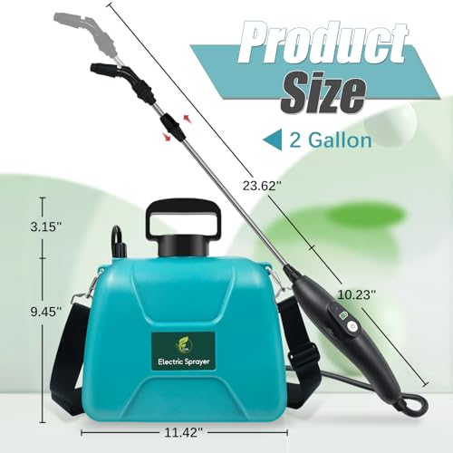 2 Gallon Battery Powered Sprayer, Electric Pump Sprayer in Lawn and Garden - color: Blue-green, size: 2 Gallon