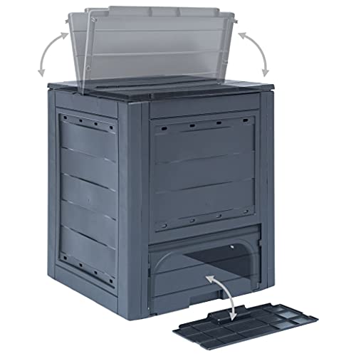 vidaXL Garden Composter, Trash Can with Split Lid and Ventilation Holes, Compost Bin for Outdoor, Fertilizer Container, Gray Plastic