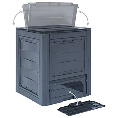 vidaXL Garden Composter, Trash Can with Split Lid and Ventilation Holes, Compost Bin for Outdoor, Fertilizer Container, Gray Plastic